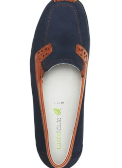 Clearance WALDLÄUFER Waldläufer, bequeme Damen-Slipper, Weite H, mit herausnehmbarem Fußbett MARINE-COGNAC