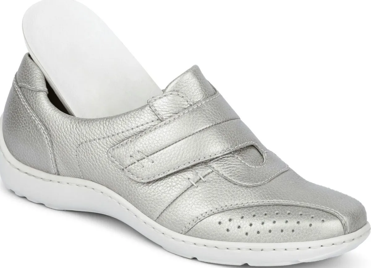 Sale WALDLÄUFER Waldläufer, bequeme Damen-Slipper, Weite H, mit herausnehmbarem Fußbett MATTSILBER