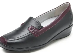 WALDLÄUFER Waldläufer, bequeme Damen-Slipper, Weite H, mit herausnehmbarem Fußbett SCHWARZ-BURGUND