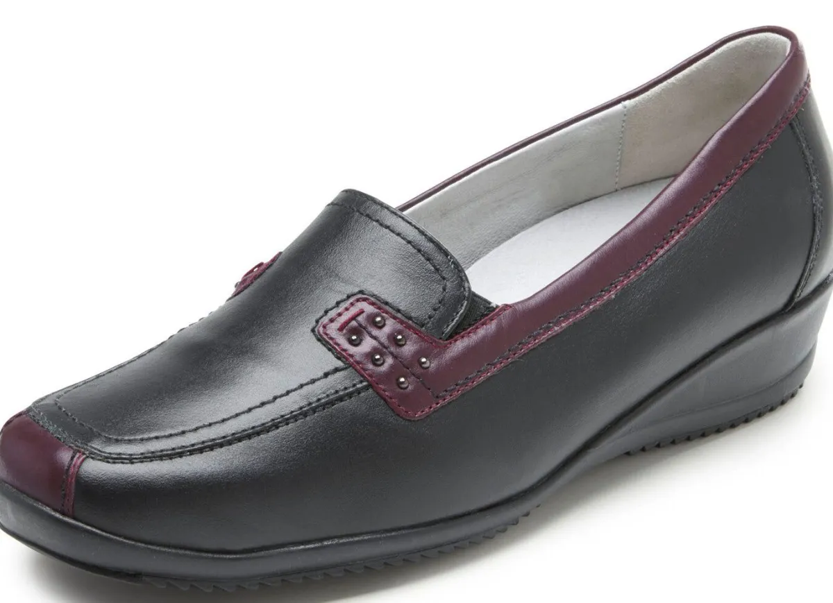 WALDLÄUFER Waldläufer, bequeme Damen-Slipper, Weite H, mit herausnehmbarem Fußbett SCHWARZ-BURGUND