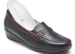 WALDLÄUFER Waldläufer, bequeme Damen-Slipper, Weite H, mit herausnehmbarem Fußbett SCHWARZ-BURGUND