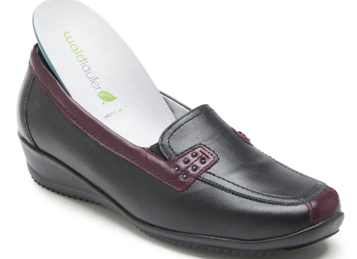 WALDLÄUFER Waldläufer, bequeme Damen-Slipper, Weite H, mit herausnehmbarem Fußbett SCHWARZ-BURGUND