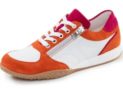 Clearance WALDLÄUFER Waldläufer, bequeme Damen-Sneaker, Weite H, mit herausnehmbarem Fußbett ORANGE-WEISS-PINK