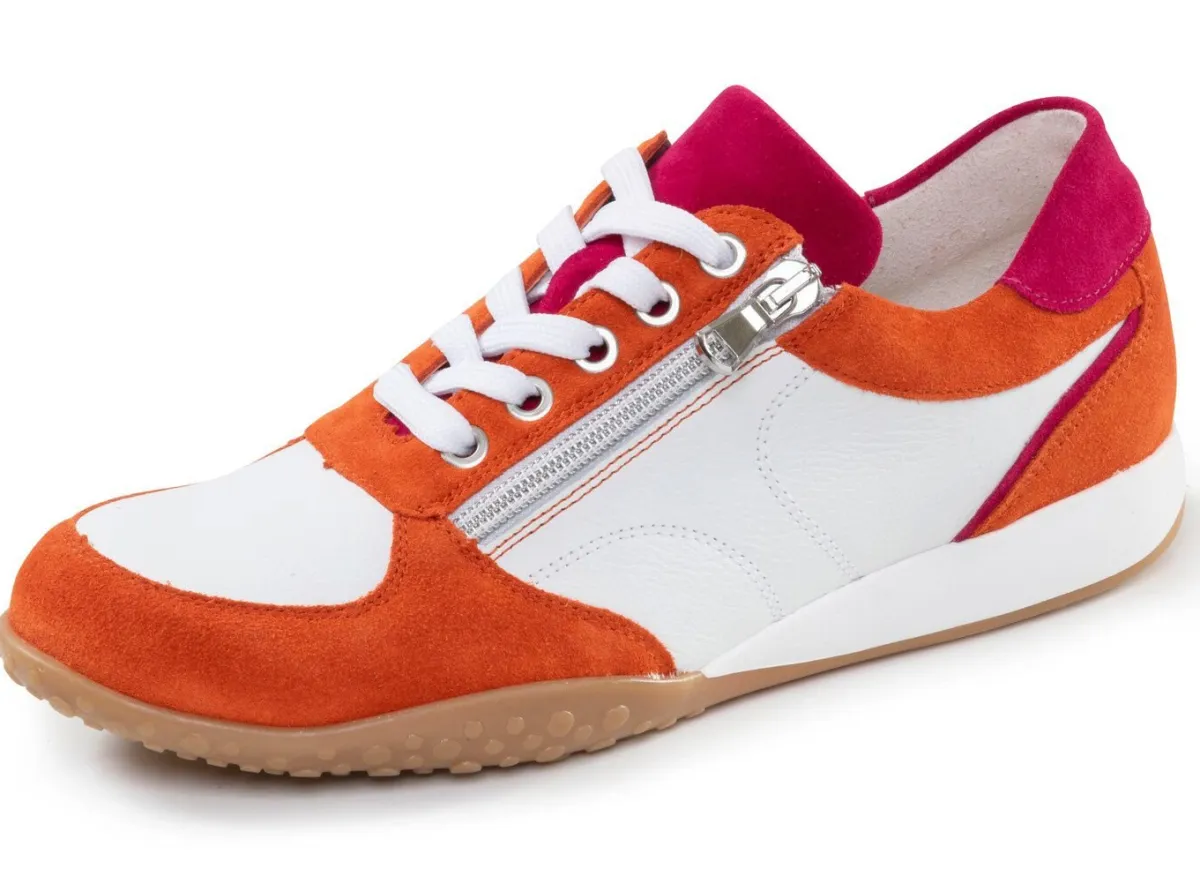 Clearance WALDLÄUFER Waldläufer, bequeme Damen-Sneaker, Weite H, mit herausnehmbarem Fußbett ORANGE-WEISS-PINK