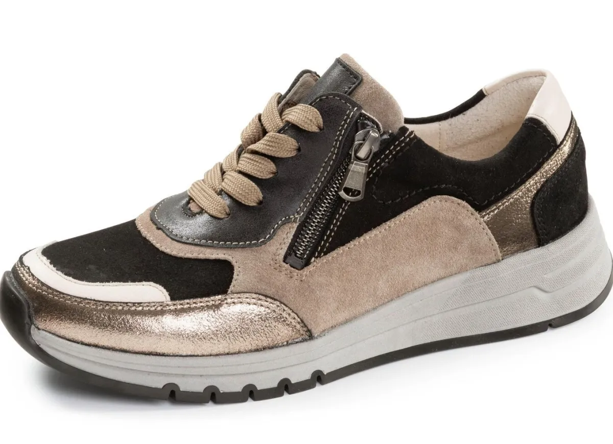 Clearance WALDLÄUFER Waldläufer, bequeme Damen-Sneaker, Weite H, mit herausnehmbarem Fußbett TAUPE-BUNT