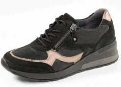 Sale WALDLÄUFER Waldläufer, bequeme Damen-Sneaker, Weite H, mit herausnehmbarem Fußbett SCHWARZ-BRONZE