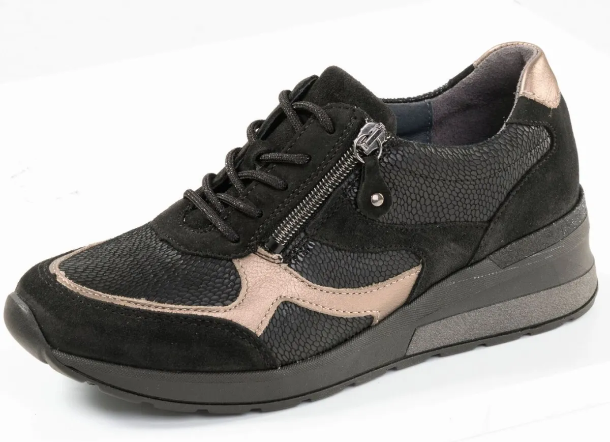 Sale WALDLÄUFER Waldläufer, bequeme Damen-Sneaker, Weite H, mit herausnehmbarem Fußbett SCHWARZ-BRONZE