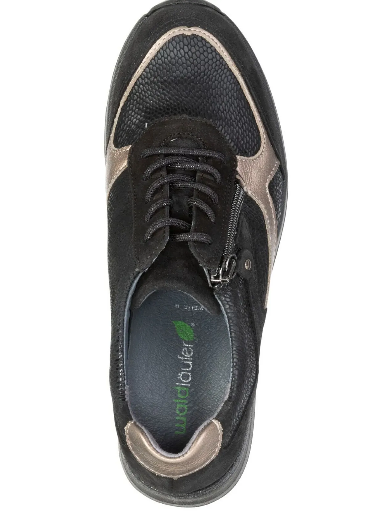 Sale WALDLÄUFER Waldläufer, bequeme Damen-Sneaker, Weite H, mit herausnehmbarem Fußbett SCHWARZ-BRONZE