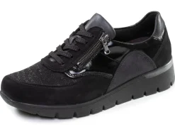 Clearance WALDLÄUFER Waldläufer, bequeme Damen-Sneaker, Weite K, mit herausnehmbarem Fußbett SCHWARZ