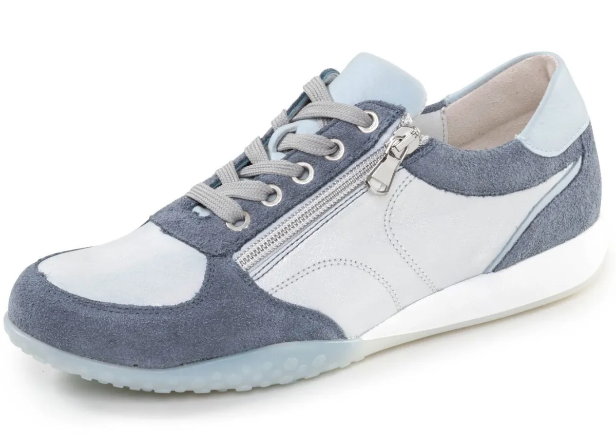 Clearance WALDLÄUFER Waldläufer, bequeme Damen-Sneaker, Weite H, mit herausnehmbarem Fußbett JEANSBLAU-SILBER