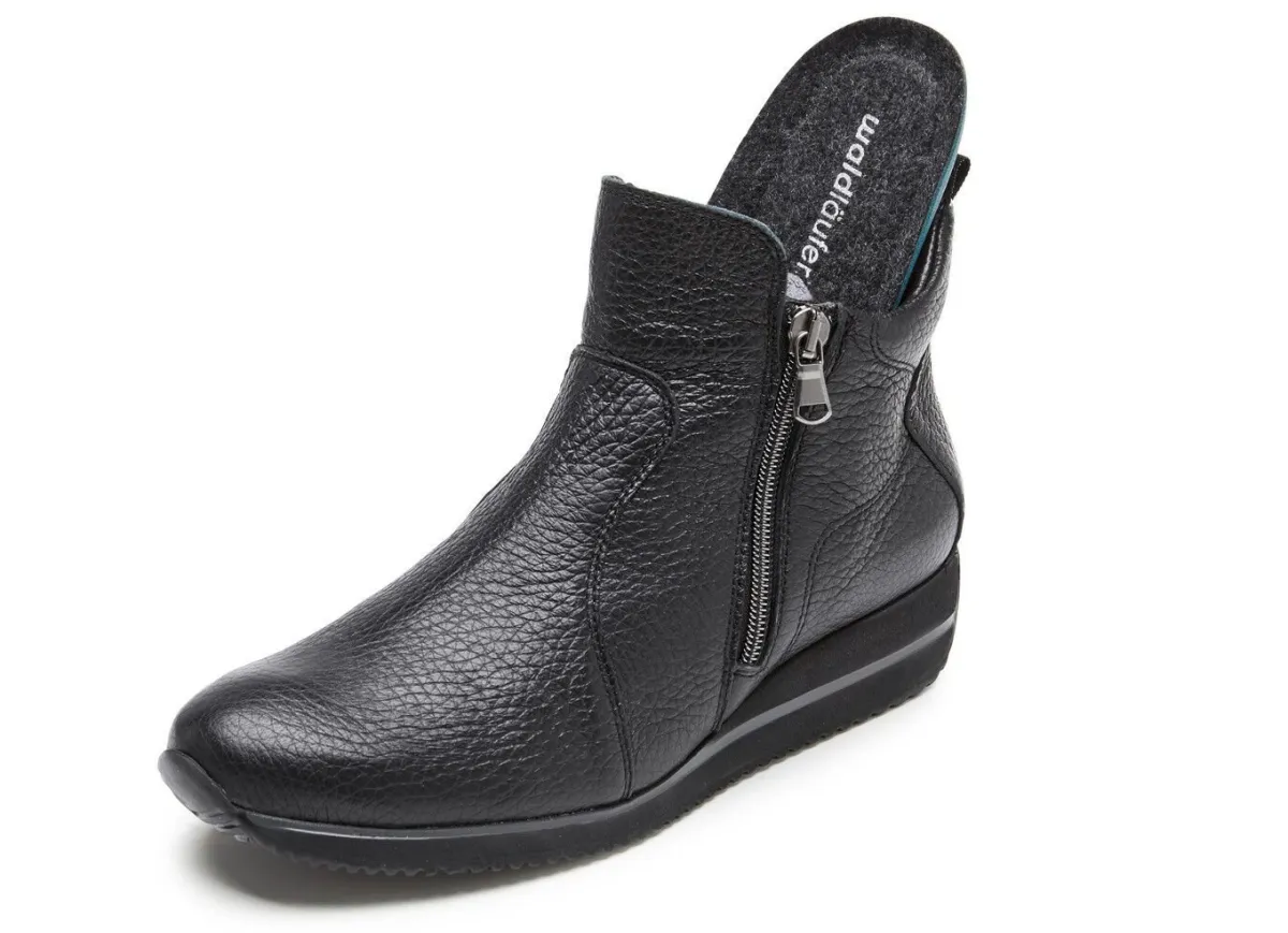 Hot WALDLÄUFER Waldläufer, bequeme Damen-Stiefeletten, Weite H, aus Hirschleder SCHWARZ