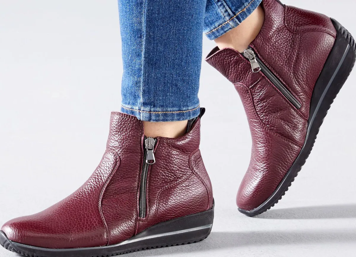 Clearance WALDLÄUFER Waldläufer, bequeme Damen-Stiefeletten, Weite H, aus Hirschleder BURGUND