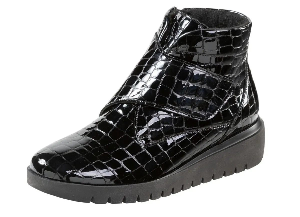 Discount WALDLÄUFER Waldläufer Bootie aus krokogeprägtem Lackleder SCHWARZ