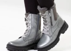 Best WALDLÄUFER Waldläufer, gefütterte Damen-Stiefeletten, Winterschuhe, Weite H, mit Lammfell ALTSILBER