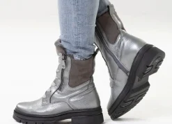 Best WALDLÄUFER Waldläufer, gefütterte Damen-Stiefeletten, Winterschuhe, Weite H, mit Lammfell ALTSILBER