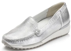 New WALDLÄUFER Waldläufer, klassische Damen-Slipper, Weite H, mit herausnehmbarem Fußbett SILBER