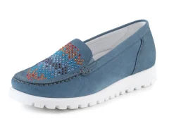 Discount WALDLÄUFER Waldläufer Mokassin-Slipper mit bunten Glitzersteinchen besetzt JEANS