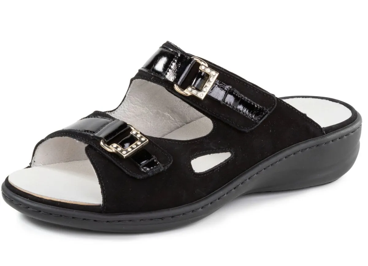 Online WALDLÄUFER Waldläufer Pantolette mit Metallschmuck mit Glitzersteinchen SCHWARZ