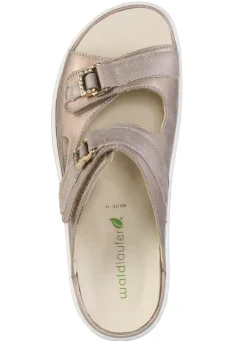 Clearance WALDLÄUFER Waldläufer Pantolette mit Metallschmuck mit Glitzersteinchen ANTIKGOLD