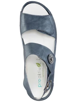 Online BADER Waldläufer Sandale mit Metallschmuck mit Glitzersteinchen STAHLBLAU