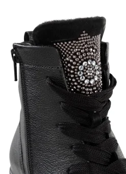 New WALDLÄUFER Waldläufer Schnür-Bootie mit effektvollen Glitzer-Steinchen SCHWARZ