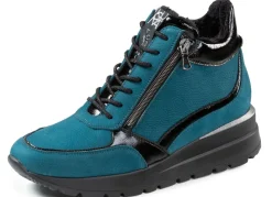 New WALDLÄUFER Waldläufer Schnür-Bootie mit Besätzen aus Lackleder DUNKELTÜRKIS