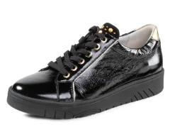 WALDLÄUFER Waldläufer Schnürschuh aus weichem Knautschlackleder SCHWARZ-GOLD