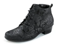 Hot WALDLÄUFER Waldläufer Schnür-Stiefelette mit floraler Prägung SCHWARZ