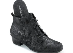 Hot WALDLÄUFER Waldläufer Schnür-Stiefelette mit floraler Prägung SCHWARZ