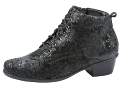 Hot WALDLÄUFER Waldläufer Schnür-Stiefelette mit floraler Prägung SCHWARZ