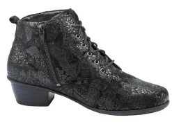 Hot WALDLÄUFER Waldläufer Schnür-Stiefelette mit floraler Prägung SCHWARZ