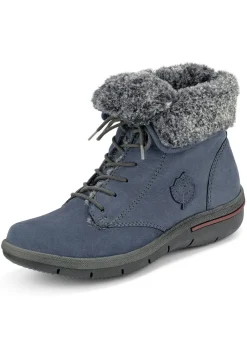 Best WALDLÄUFER Waldläufer Schnür-Stiefelette mit kuscheligem Webpelzkragen JEANSBLAU