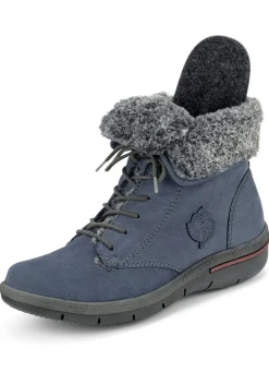 Best WALDLÄUFER Waldläufer Schnür-Stiefelette mit kuscheligem Webpelzkragen JEANSBLAU