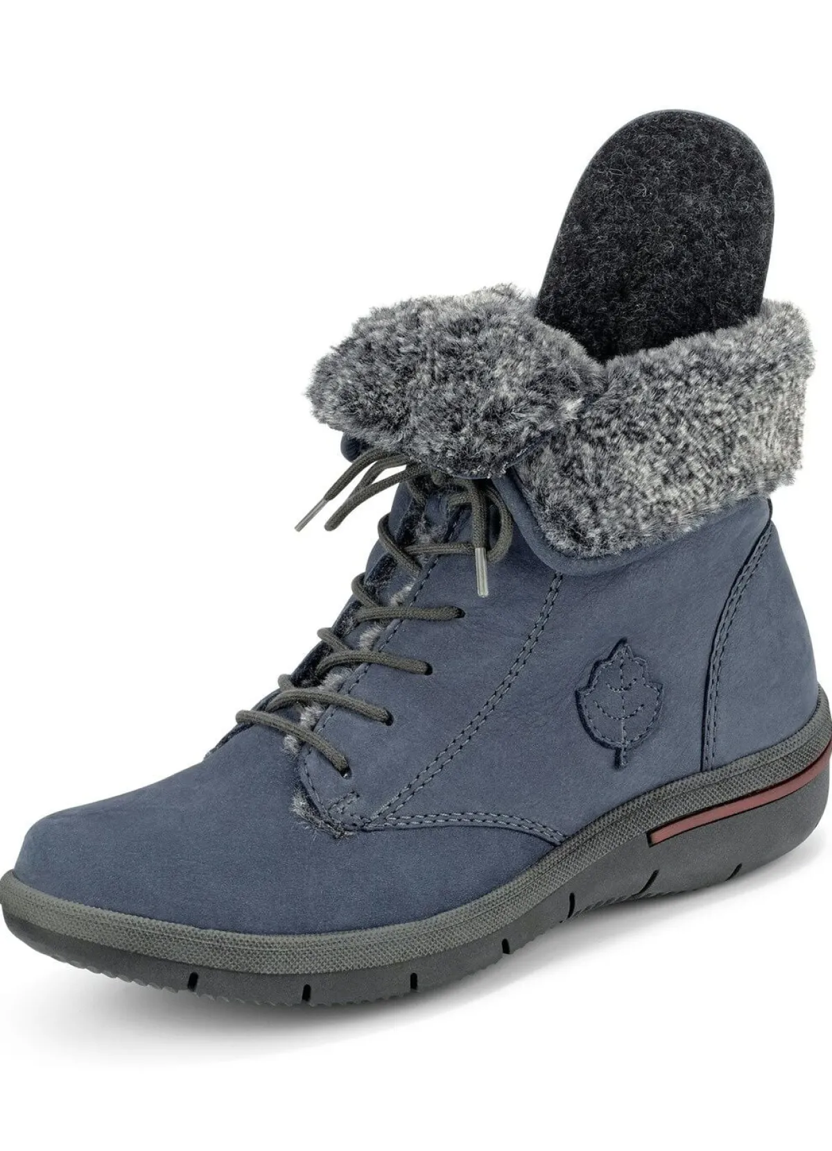 Best WALDLÄUFER Waldläufer Schnür-Stiefelette mit kuscheligem Webpelzkragen JEANSBLAU