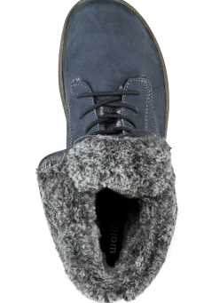 Best WALDLÄUFER Waldläufer Schnür-Stiefelette mit kuscheligem Webpelzkragen JEANSBLAU