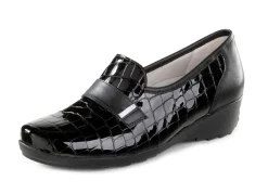 Discount WALDLÄUFER Waldläufer Slipper aus krokogeprägtem Lackleder und Nappaleder SCHWARZ