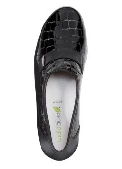 Discount WALDLÄUFER Waldläufer Slipper aus krokogeprägtem Lackleder und Nappaleder SCHWARZ