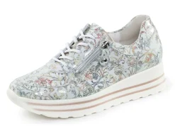 WALDLÄUFER Waldläufer Sneaker aus floral bedrucktem Nubukleder EISBLAU-BUNT