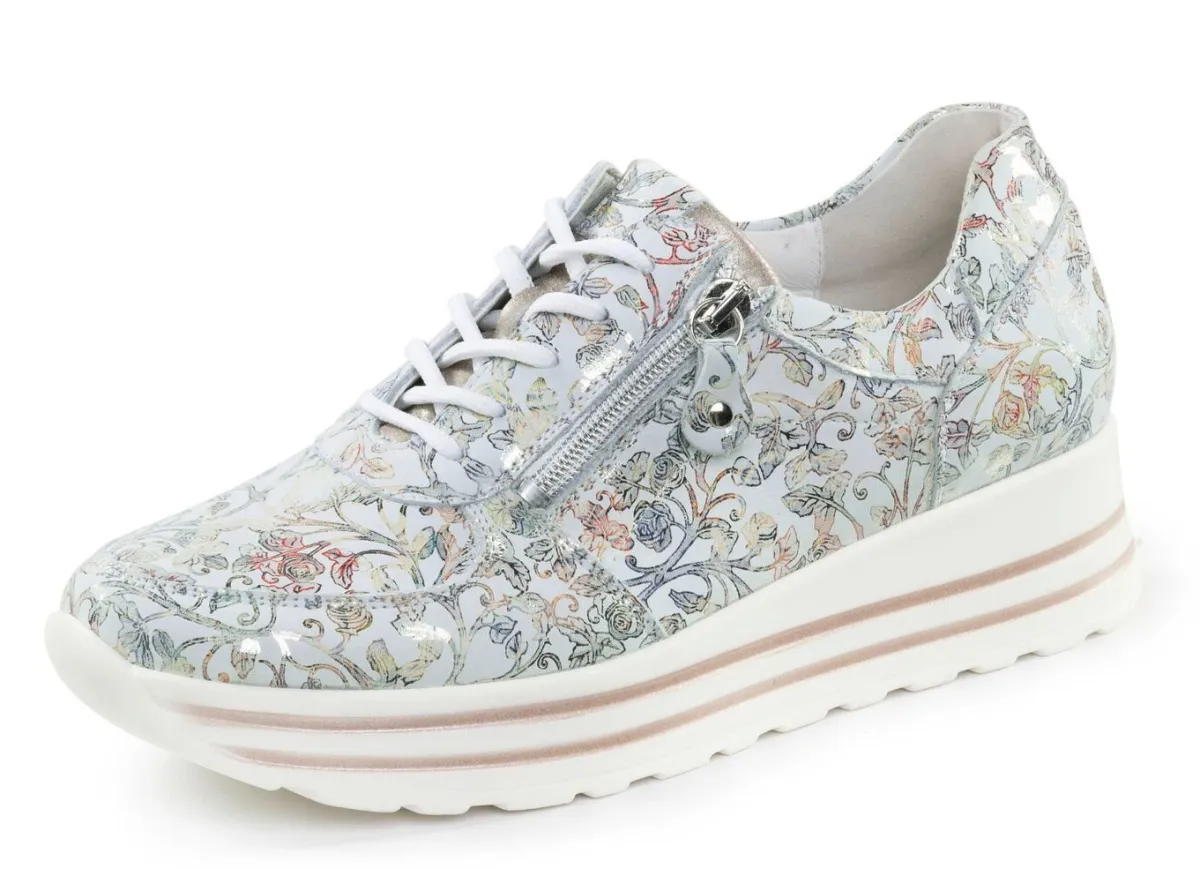 WALDLÄUFER Waldläufer Sneaker aus floral bedrucktem Nubukleder EISBLAU-BUNT