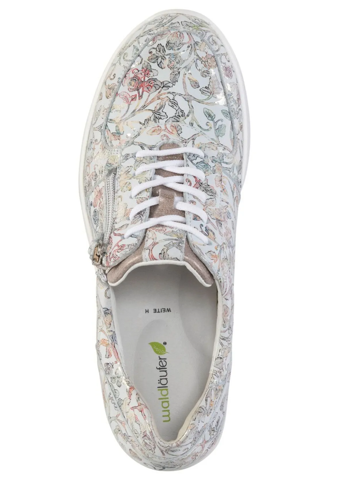 WALDLÄUFER Waldläufer Sneaker aus floral bedrucktem Nubukleder EISBLAU-BUNT