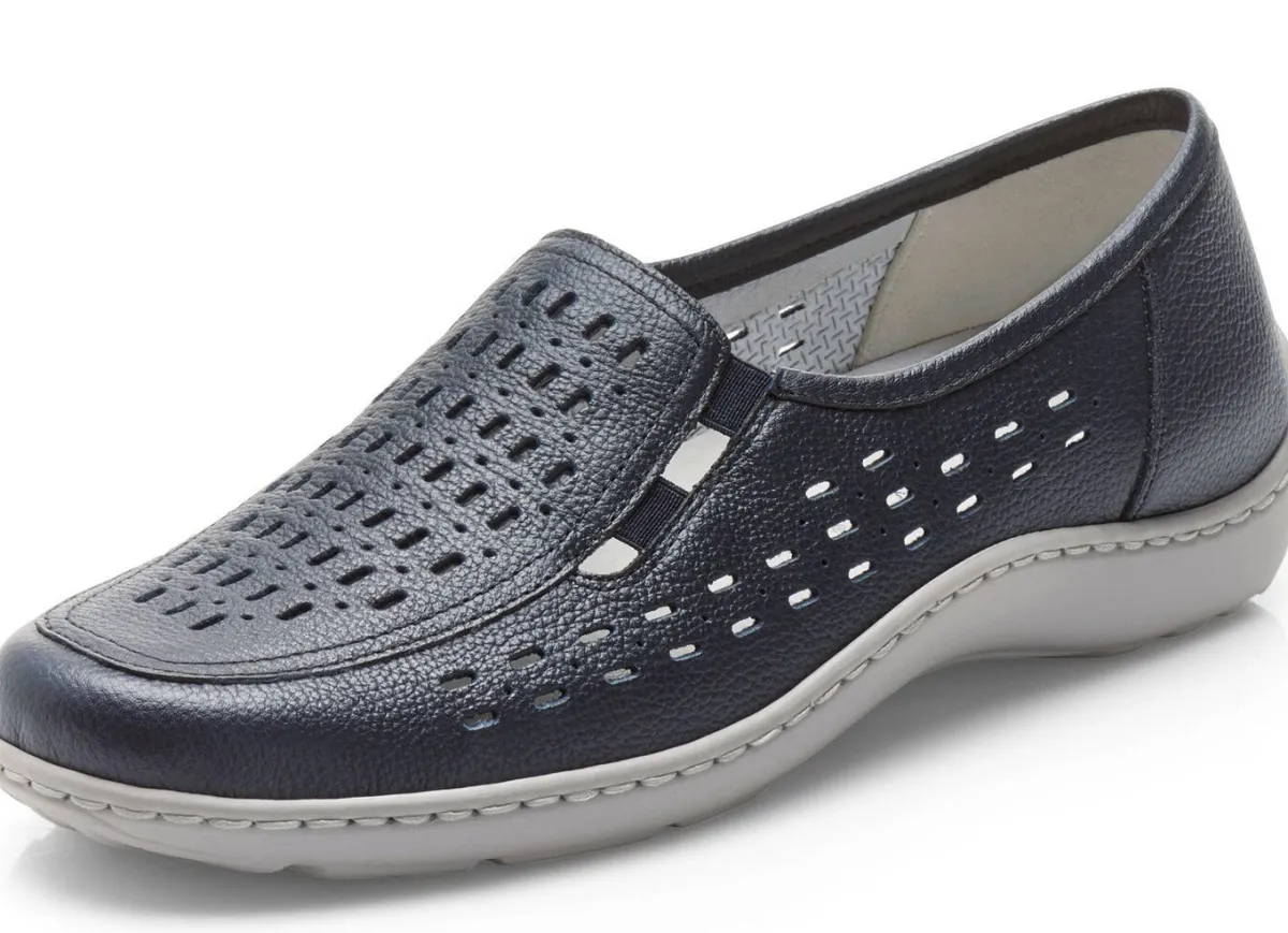 Clearance WALDLÄUFER Waldläufer, sommerliche Damen-Slipper, Weite H, mit herausnehmbarem Fußbett DUNKELBLAU