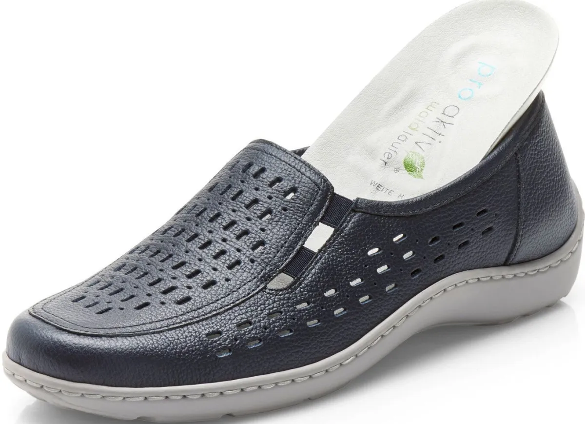 Clearance WALDLÄUFER Waldläufer, sommerliche Damen-Slipper, Weite H, mit herausnehmbarem Fußbett DUNKELBLAU