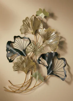Outlet BADER Wanddekoration Ginkgoblätter aus Metall ANTHRAZIT-BEIGE-GOLD