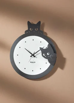 New BADER Wanduhr Katze aus Eisen SCHWARZ-WEISS