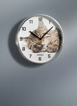 Best BADER Wanduhr Katze mit Aluminium-Gehäuse WEISS-SILBER
