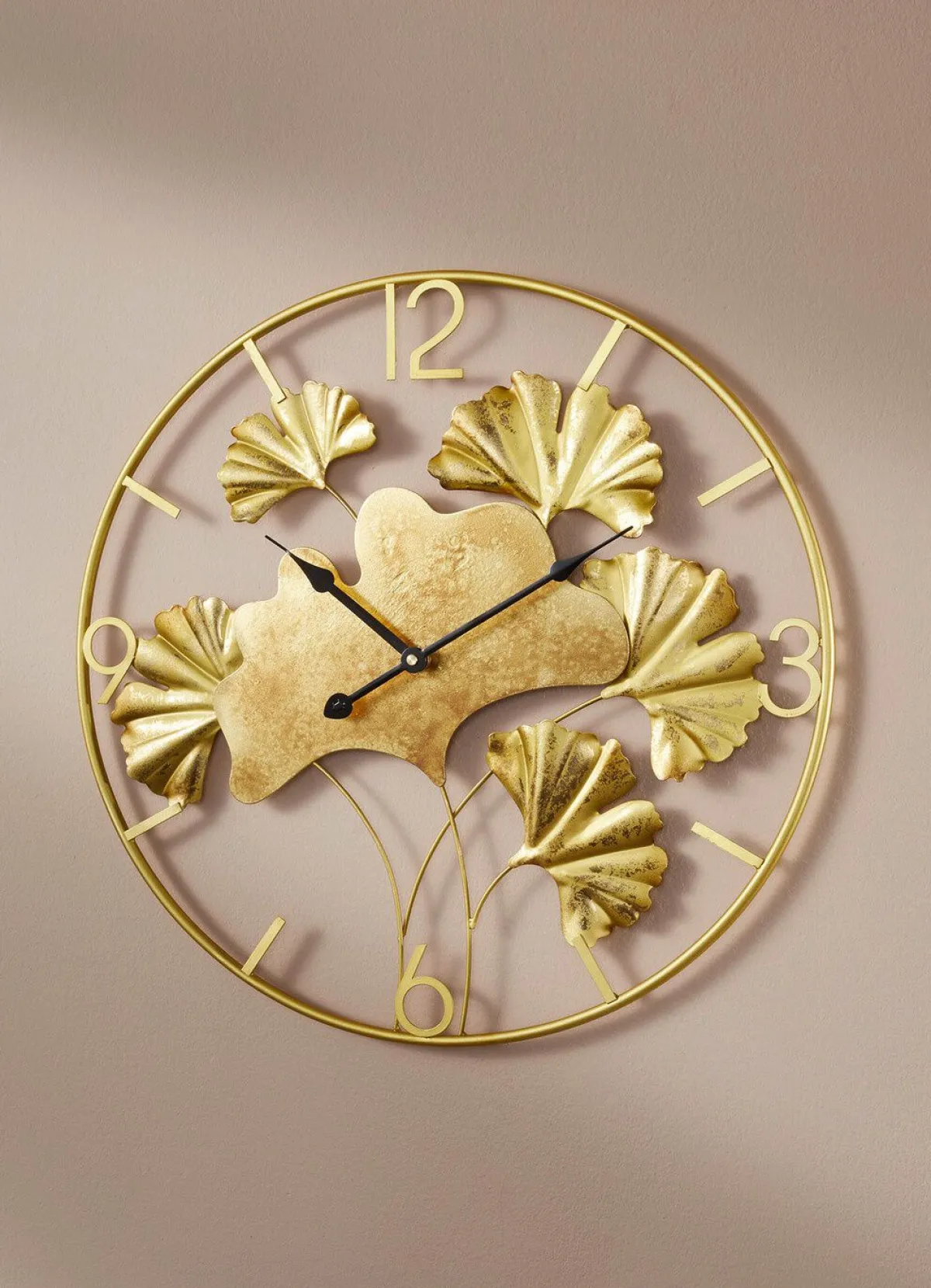Sale BADER Wanduhr mit Ginkgo-Blätterdesign GOLD
