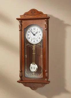 Discount BADER Wanduhr mit Regulatorgehäuse aus Holz NUSSBAUM-GOLD