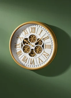 New BADER Wanduhr mit sichtbaren Zahnrädern WEISS