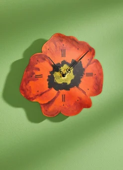 New BADER Wanduhr Mohnblume rot-schwarz-gelb