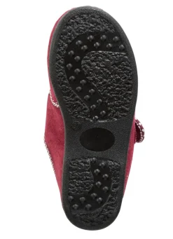 New BADER Warme Damen-Hausschuhe, Weite H, mit Klettverschluss BORDEAUX
